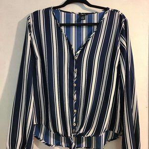 Rue 21 Blouse XL Navy & White Striped
